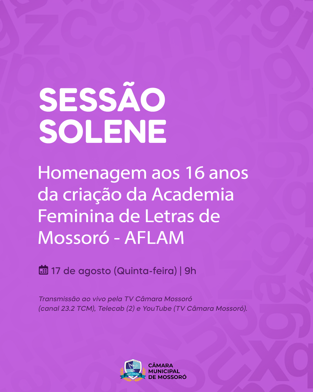 Câmara de Mossoró realiza sessão solene em homenagem aos 16 anos da AFLAM